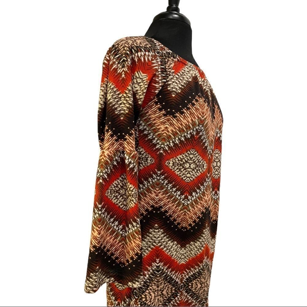 WINWIN Retro Patterned Bell Sleeve Tunic Sz S-M - Picture 5 of 11
